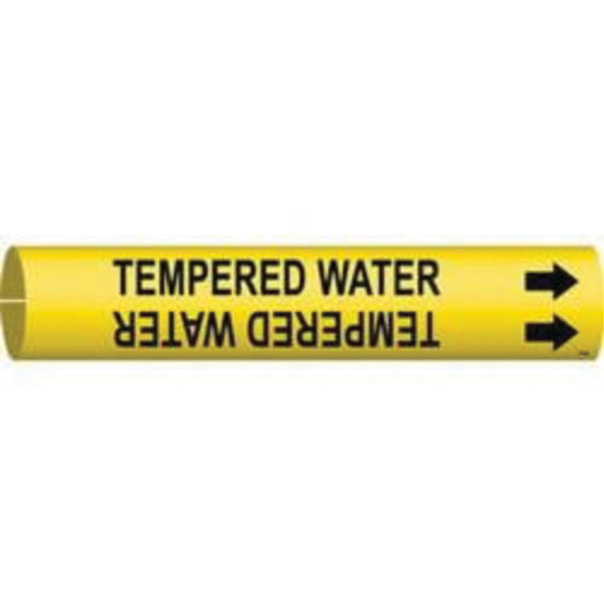 Marqueur de tuyau «Tempered Water», À pression, 2" h x 2" la, Noir sur jaune