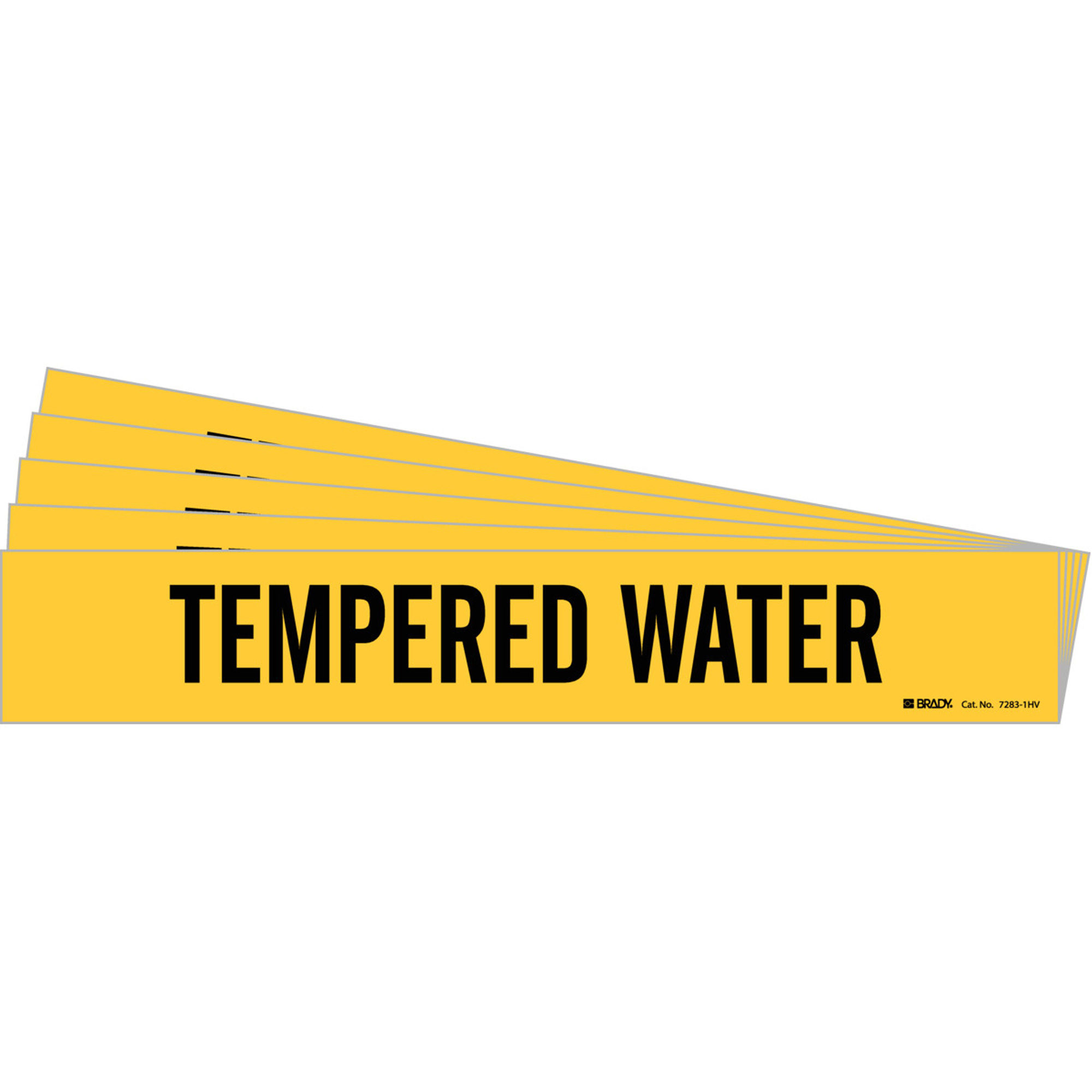 Marqueur de tuyau «Tempered Water», Autocollant, 4" h x 20" la, Noir sur jaune