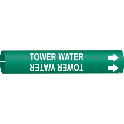 Marqueur de tuyau «Tower Water», À pression, 2" h x 2" la, Blanc/vert