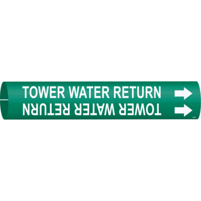 Marqueur de tuyau «Tower Water Return», À pression, 2-13/16" h x 2-13/16" la, Blanc/vert