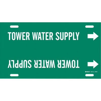 Marqueur de tuyau «Tower Water Supply», À attacher, 10" h x 32" la, Blanc/vert