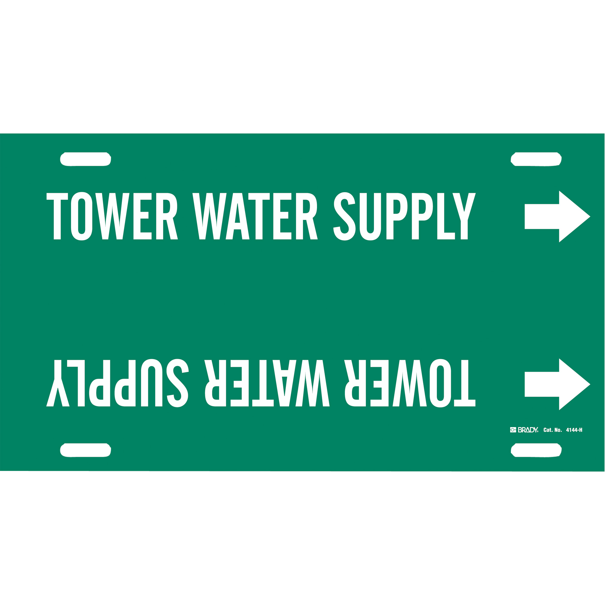 Marqueur de tuyau «Tower Water Supply», À attacher, 10" h x 32" la, Blanc/vert
