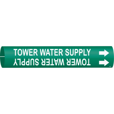Marqueur de tuyau «Tower Water Supply», À pression, 2-13/16" h x 2-13/16" la, Blanc/vert