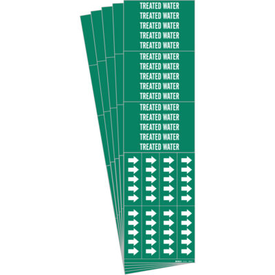 Marqueur de tuyau «Treated Water», Autocollant, 2-1/4" h x 2-3/4" la, Blanc/vert