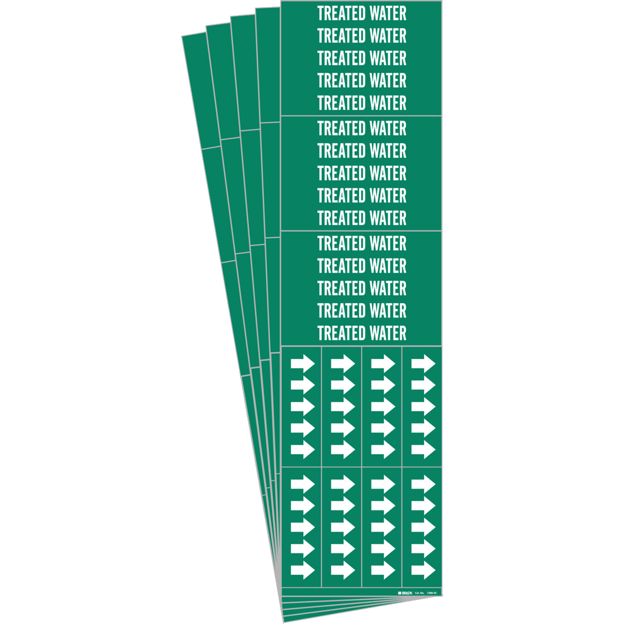 Marqueur de tuyau «Treated Water», Autocollant, 2-1/4" h x 2-3/4" la, Blanc/vert