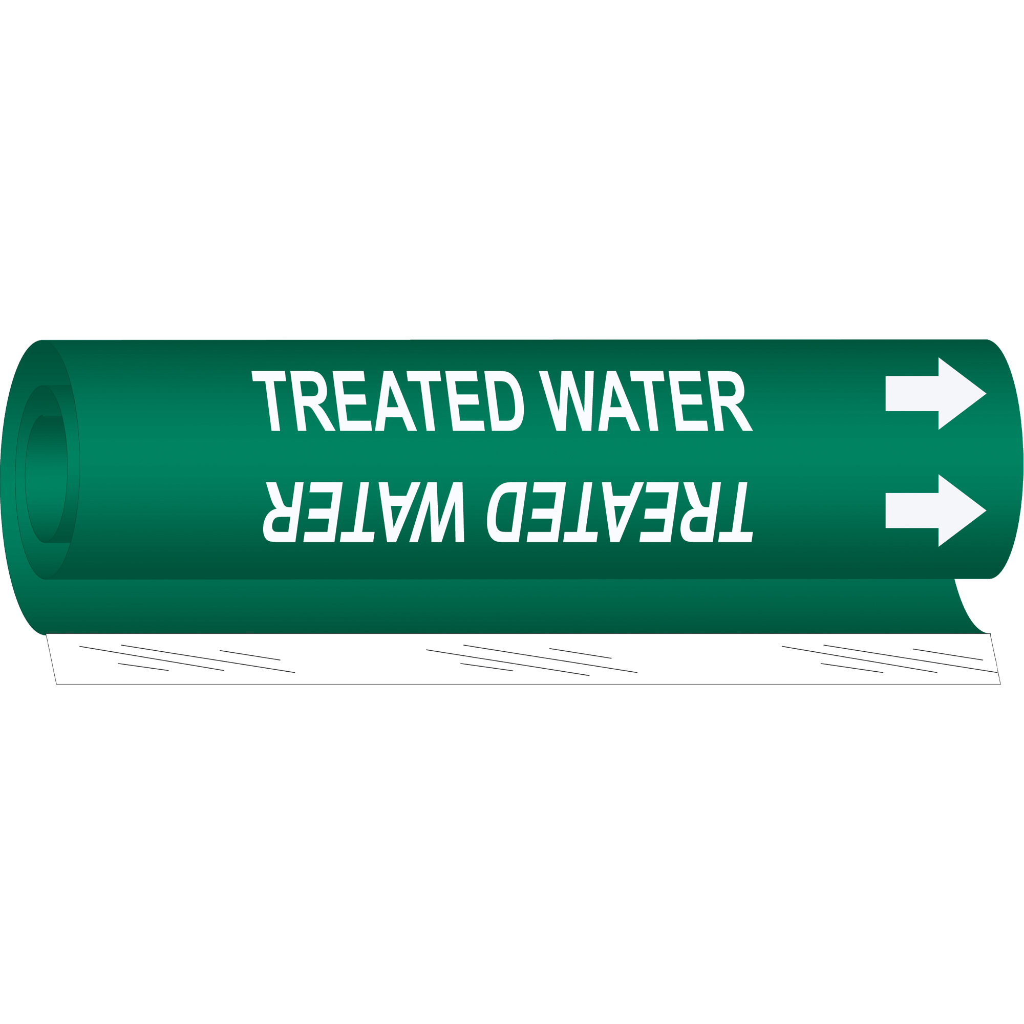 Marqueur de tuyau «Treated Water», Enveloppant, 26" h x 12" la, Blanc/vert