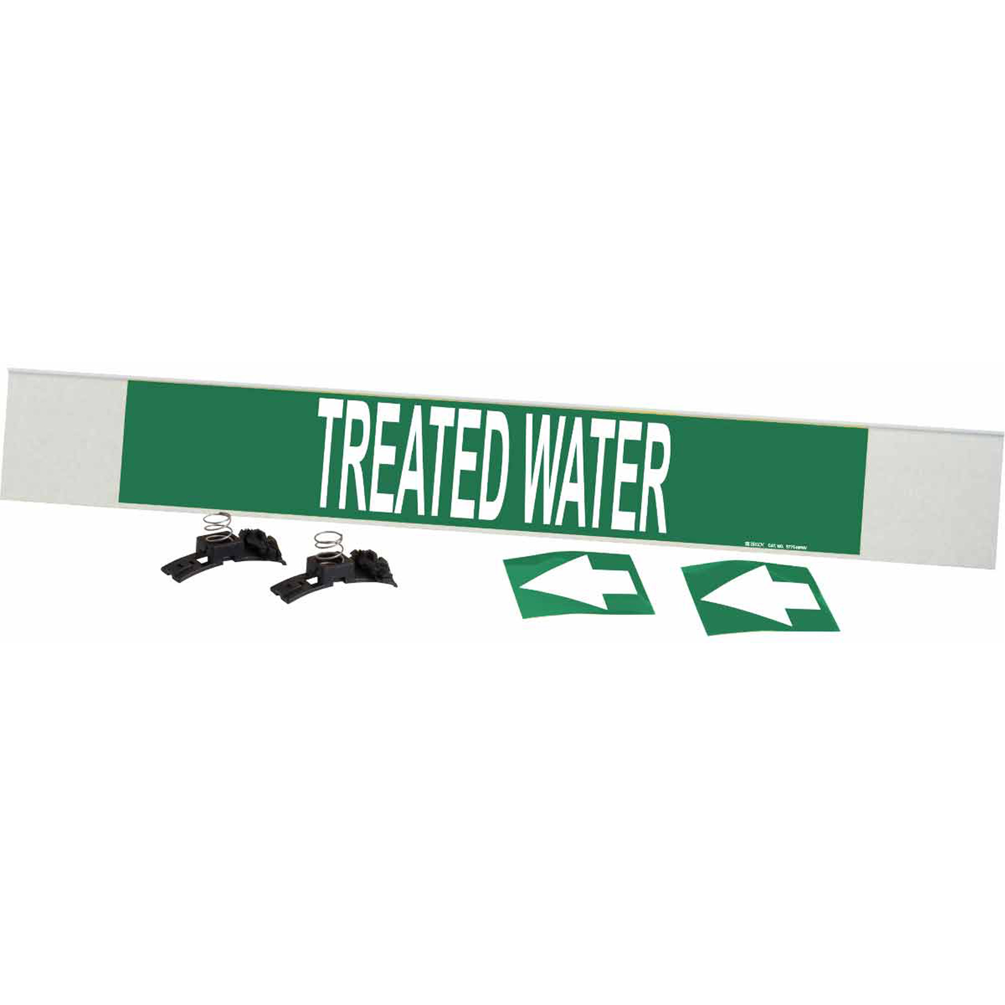 Marqueur de tuyau «Treated Water», Transporteur en fibre de verre avec agrafes, 4" h x 24" la, Blanc/vert