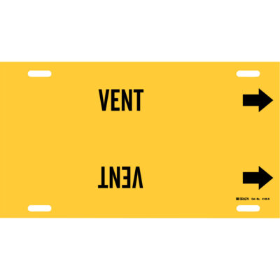Marqueur de tuyau «Vent», À attacher, 10" h x 24" la, Noir sur jaune