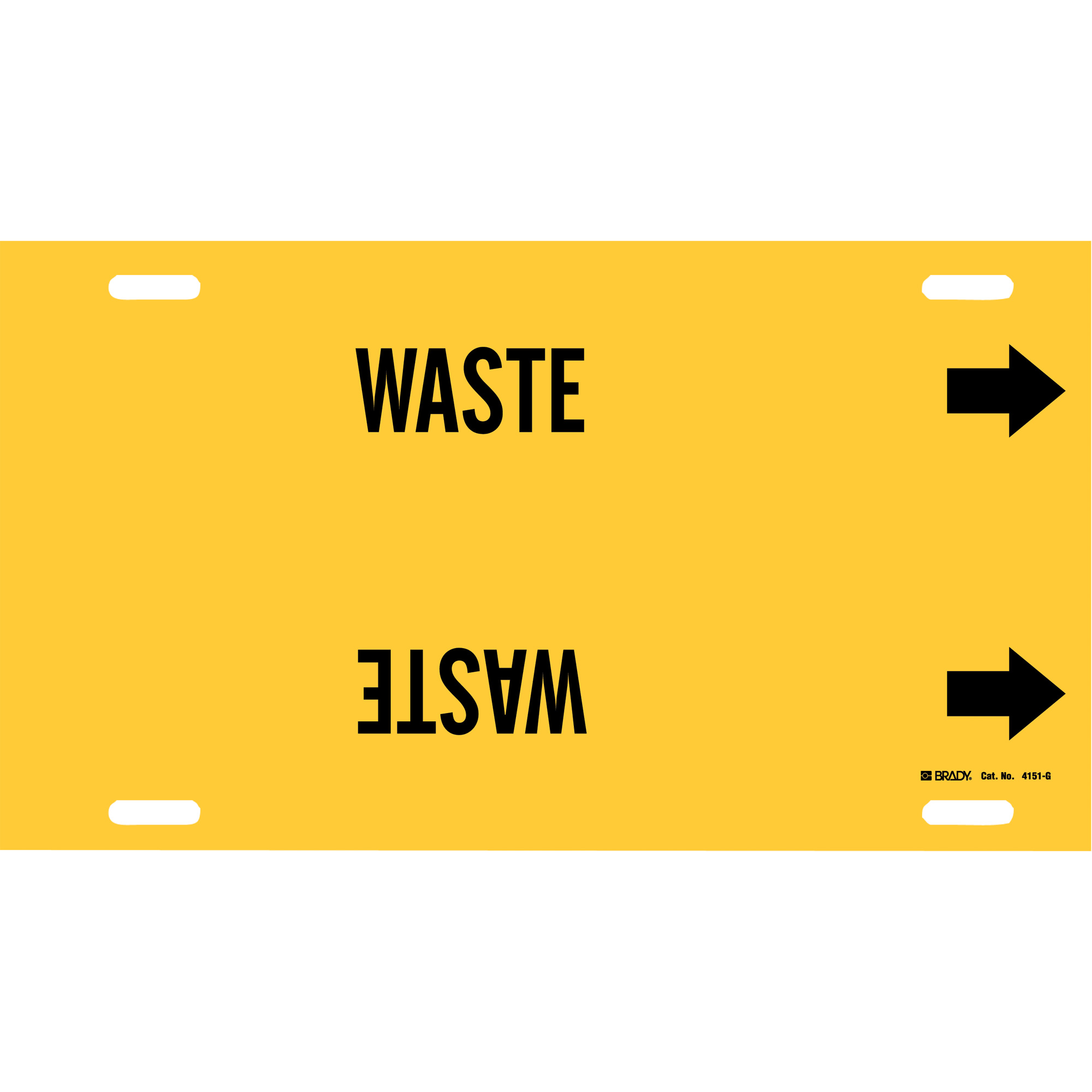 Marqueur de tuyau «Waste», À attacher, 10" h x 24" la, Noir sur jaune