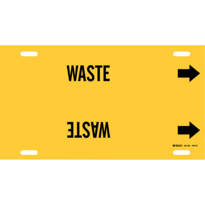 Marqueur de tuyau «Waste», À attacher, 10" h x 32" la, Noir sur jaune