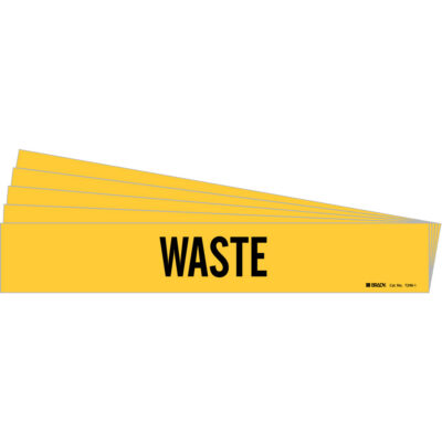 Marqueur de tuyau «Waste», Autocollant, 2-1/4" h x 14" la, Noir sur jaune