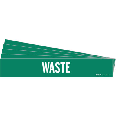 Marqueur de tuyau «Waste», Autocollant, 4" h x 24" la, Blanc/vert