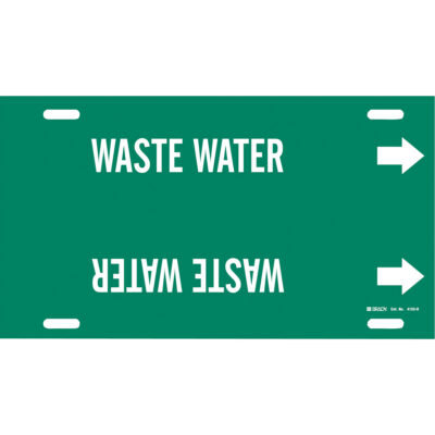 Marqueur de tuyau «Waste Water», À attacher, 10" h x 32" la, Blanc/vert