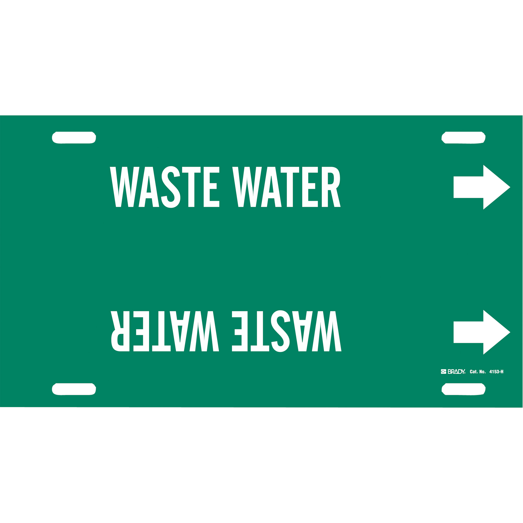 Marqueur de tuyau «Waste Water», À attacher, 10" h x 32" la, Blanc/vert