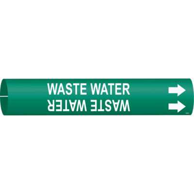 Marqueur de tuyau «Waste Water», À pression, 2" h x 2" la, Blanc/vert