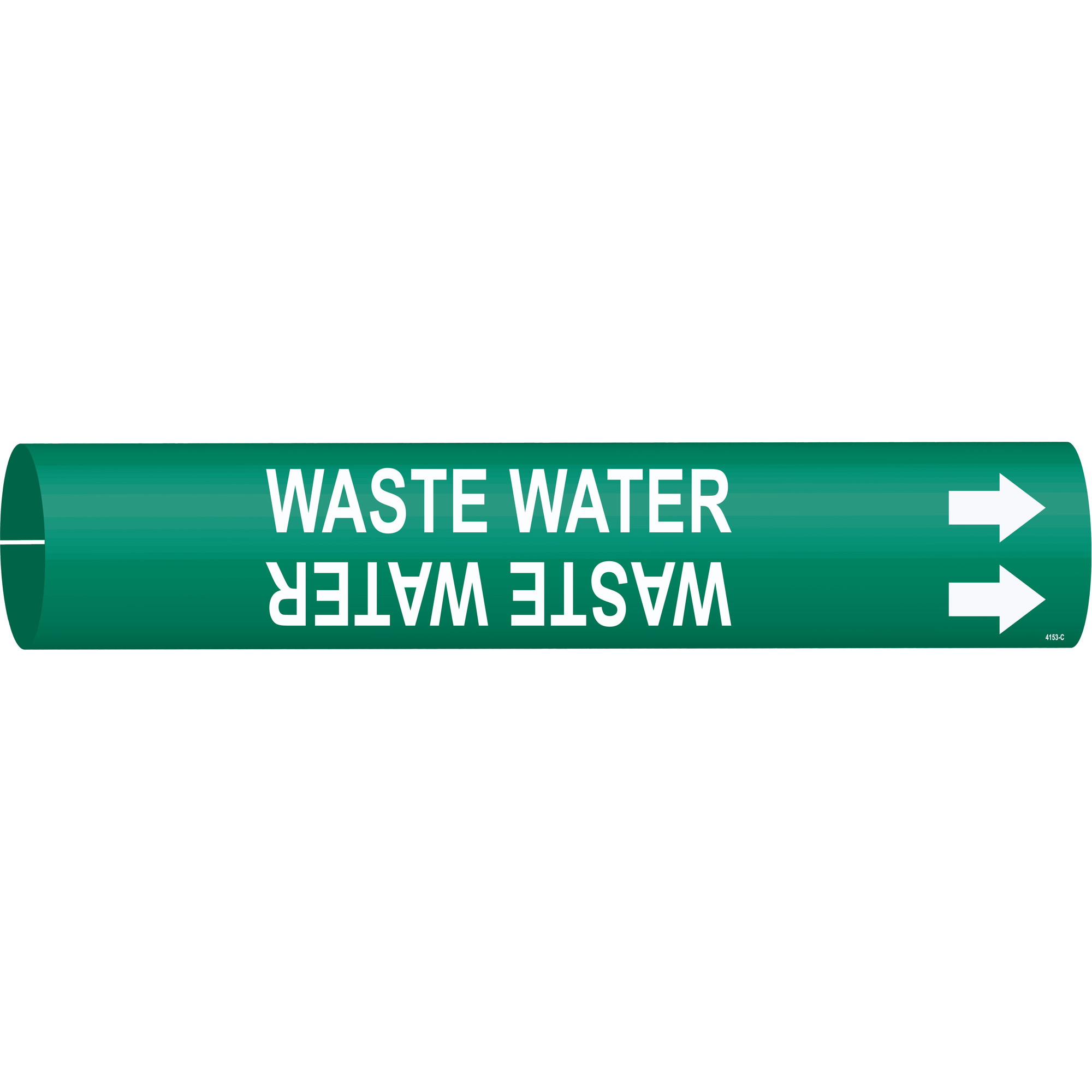 Marqueur de tuyau «Waste Water», À pression, 2" h x 2" la, Blanc/vert