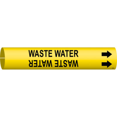 Marqueur de tuyau «Waste Water», À pression, 2" h x 2" la, Noir sur jaune