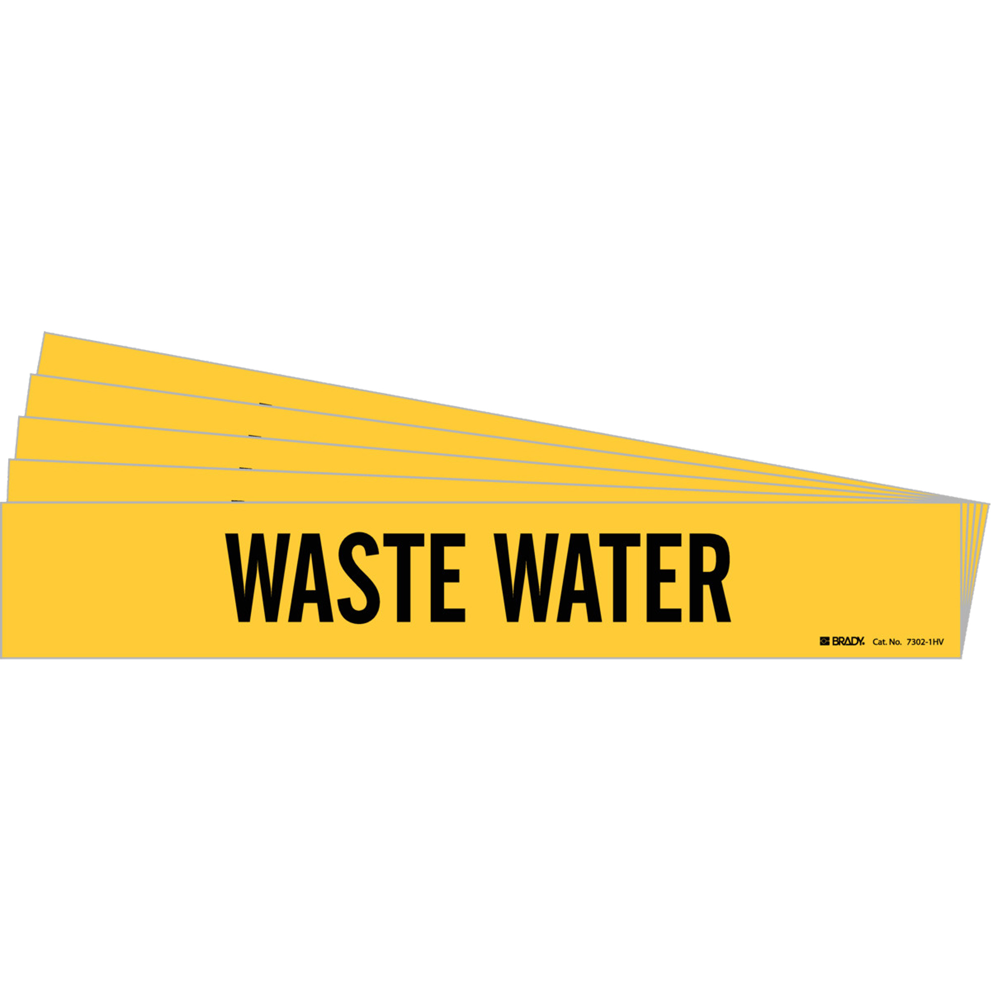 Marqueur de tuyau «Waste Water», Autocollant, 4" h x 24" la, Noir sur jaune