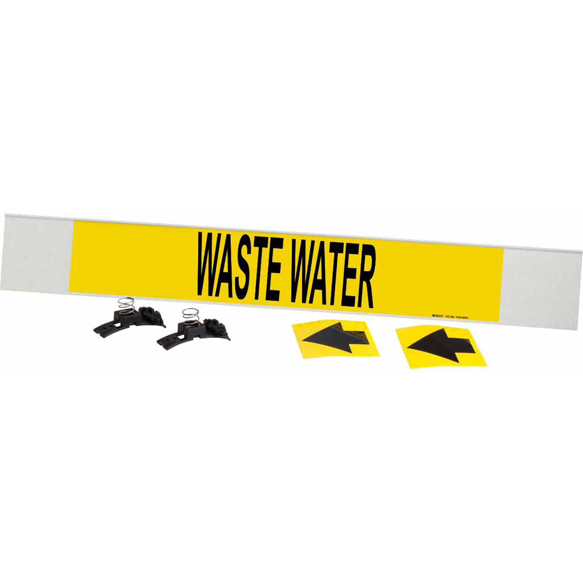 Marqueur de tuyau «Waste Water», Transporteur en fibre de verre avec agrafes, 4" h x 24" la, Noir sur jaune
