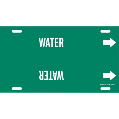Marqueur de tuyau «Water», À attacher, 8" h x 16" la, Blanc/vert