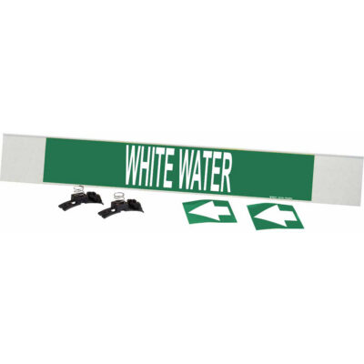 Marqueur de tuyau «White Water», Transporteur en fibre de verre avec agrafes, 4" h x 24" la, Blanc/vert