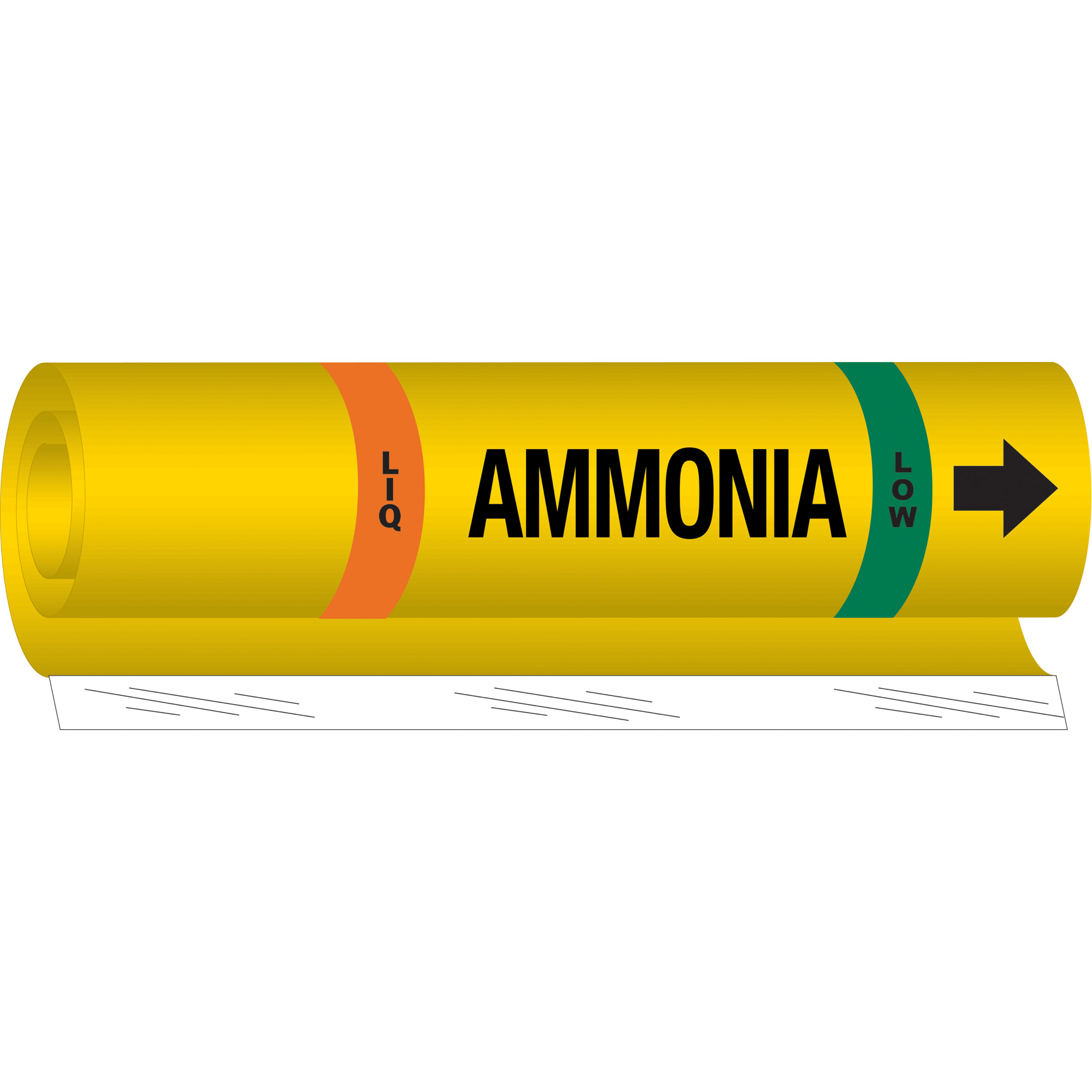 Marqueur pour tuyau avec espace vierge «Liq Ammonia Low» pour l'ammoniac (IIAR), Enveloppant, 26" h x 24" la, Noir sur jaune