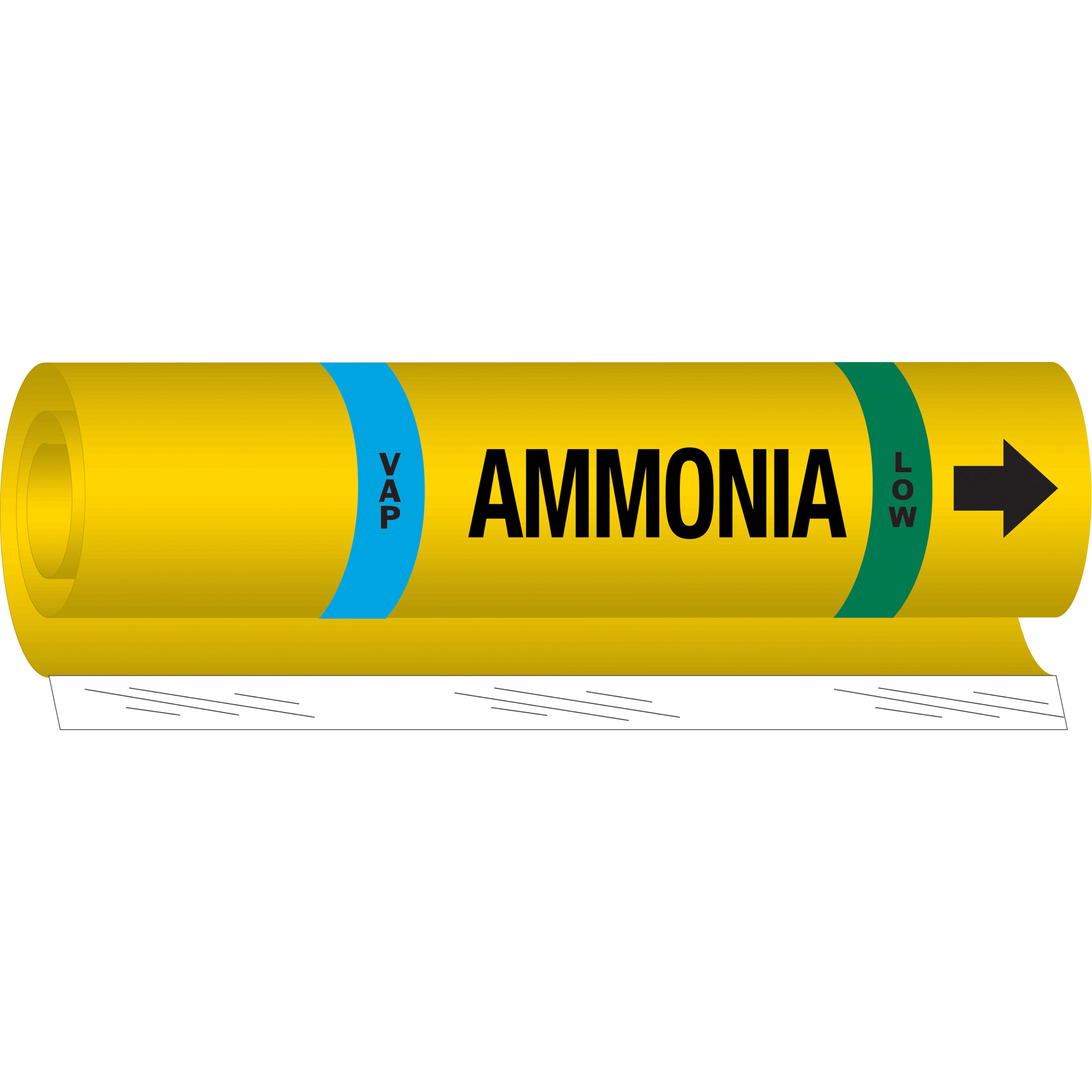Marqueur pour tuyau avec espace vierge «Vap Ammonia Low» pour l'ammoniac (IIAR), Enveloppant, 9" h x 8" la, Noir sur jaune