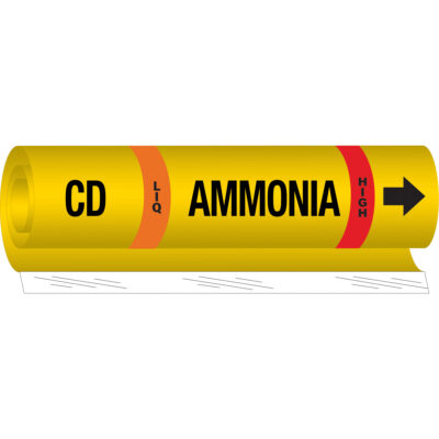 Marqueur pour tuyau «CD Liq Ammonia High» pour l'ammoniac (IIAR), Enveloppant, 9" h x 8" la, Noir sur jaune