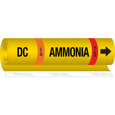 Marqueur pour tuyau «DC Liq Ammonia High» pour l'ammoniac (IIAR), Enveloppant, 26" h x 24" la, Noir sur jaune