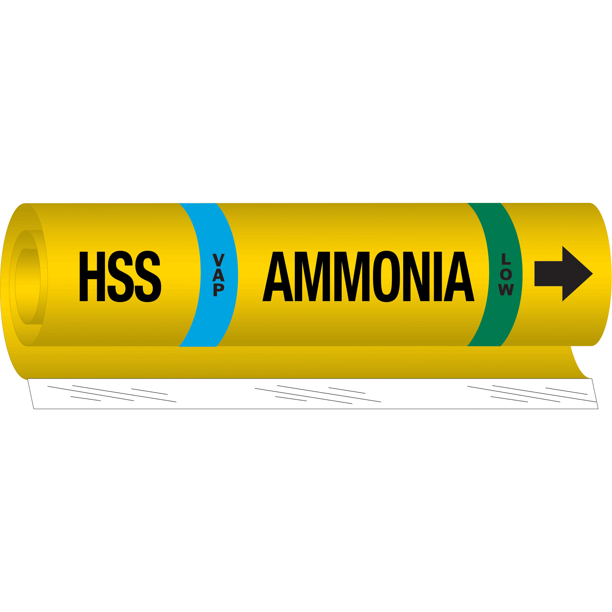 Marqueur pour tuyau «HSS Vap Ammonia Low» pour l'ammoniac (IIAR), Enveloppant, 26" h x 24" la, Noir sur jaune