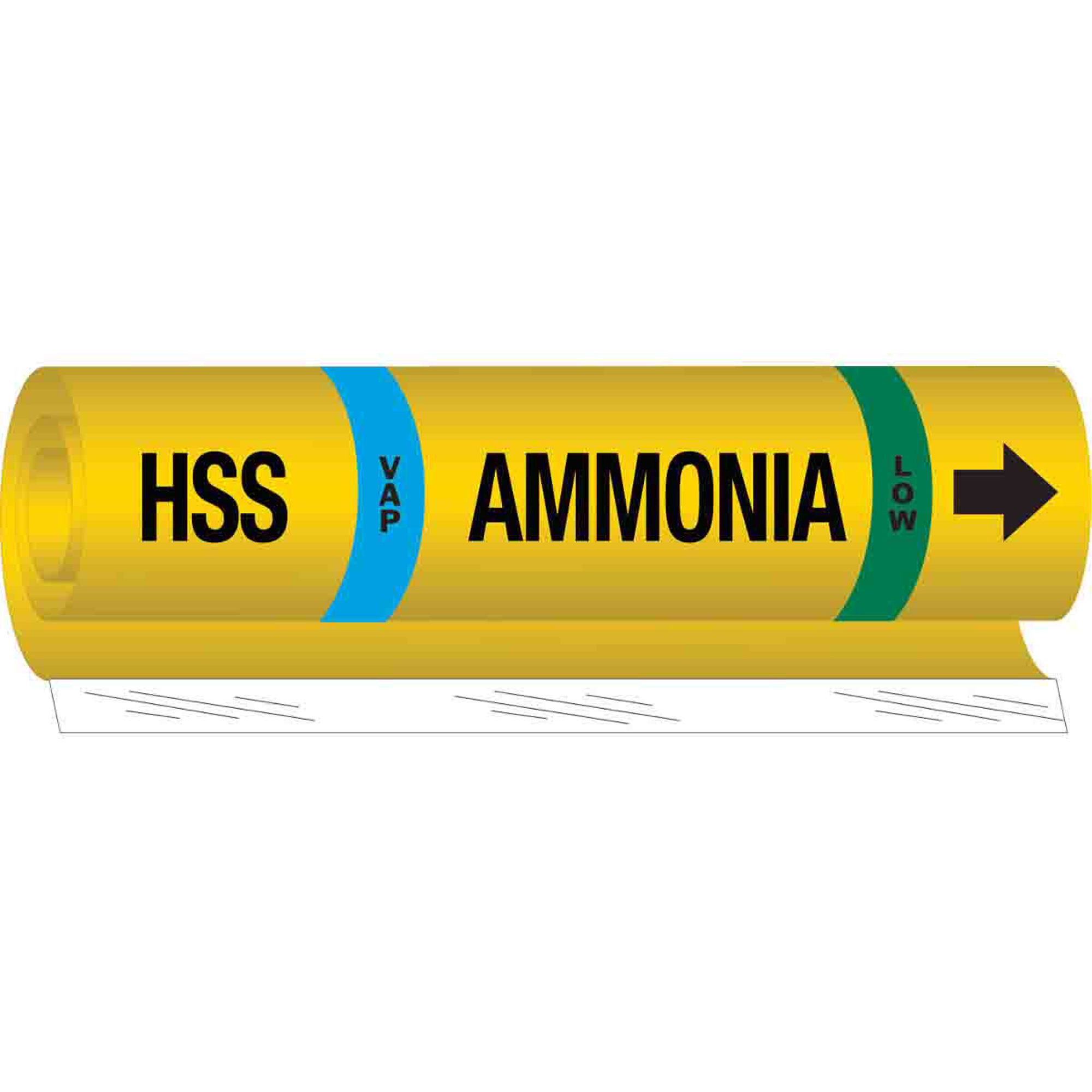 Marqueur pour tuyau «HSS Vap Ammonia Low» pour l'ammoniac (IIAR), Enveloppant, 9" h x 8" la, Noir sur jaune