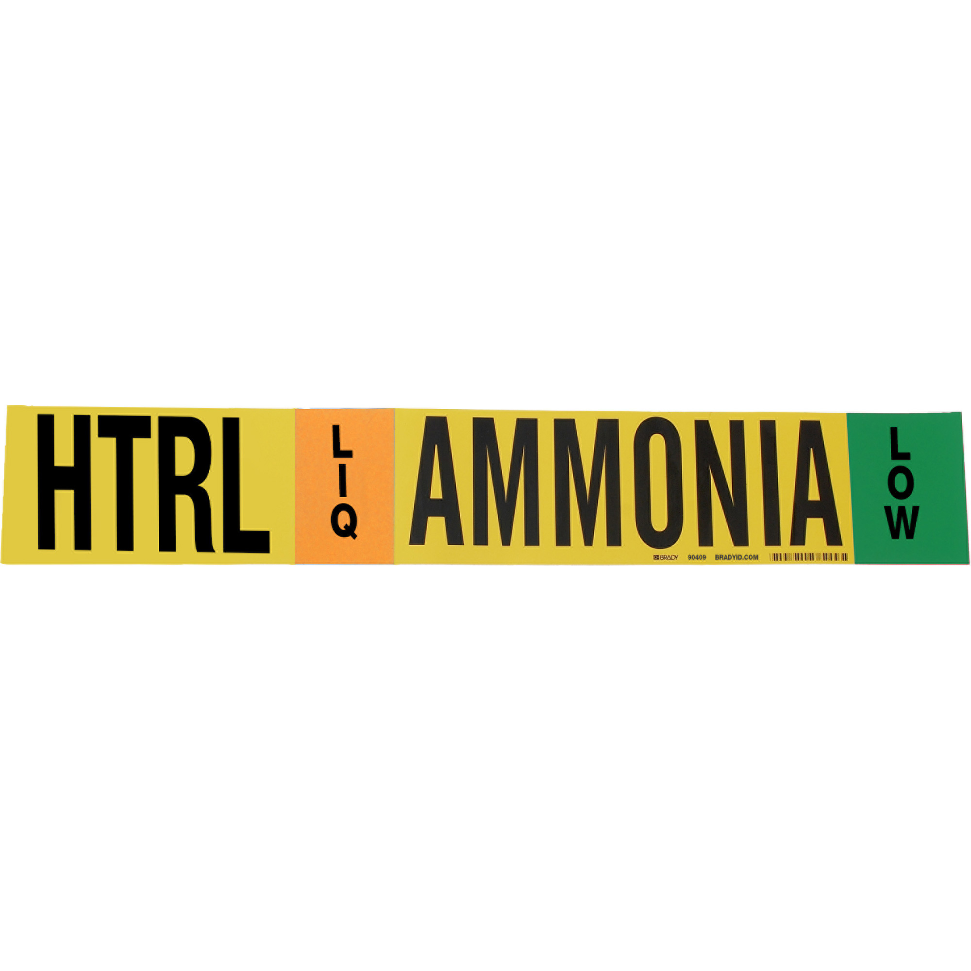 Marqueur pour tuyau «HTRL Liq Ammonia Low» pour l'ammoniac (IIAR), Enveloppant, 26" h x 24" la, Noir sur jaune