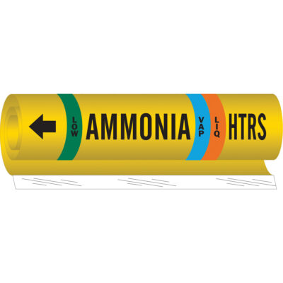 Marqueur pour tuyau «HTRS Liq/Vap Ammonia Low» pour l'ammoniac (IIAR), Enveloppant, 26" h x 24" la, Noir sur jaune