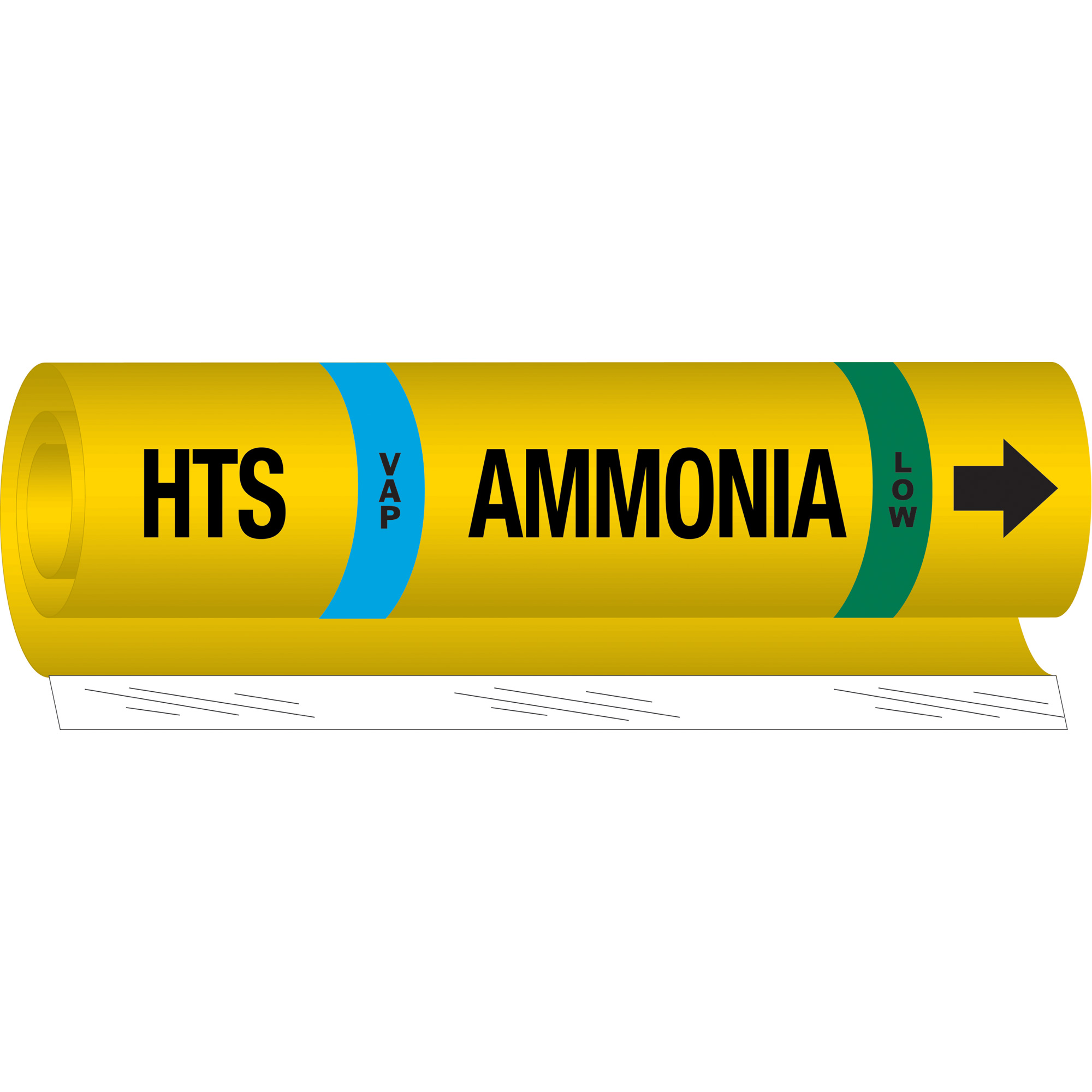 Marqueur pour tuyau «HTS Vap Ammonia Low» pour l'ammoniac (IIAR), Enveloppant, 9" h x 8" la, Noir sur jaune