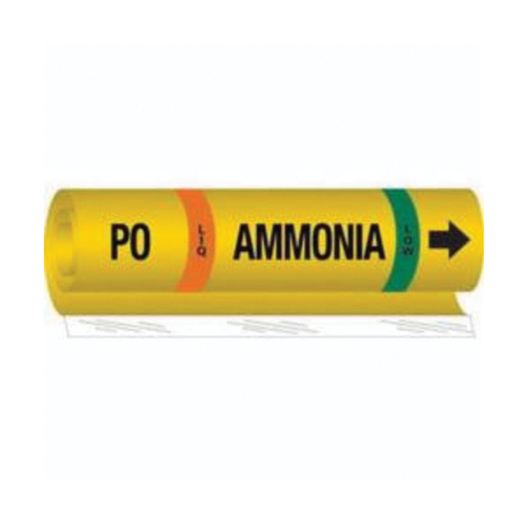 Marqueur pour tuyau «PO Liq Ammonia Low» pour l'ammoniac (IIAR), Enveloppant, 9" h x 8" la, Noir sur jaune