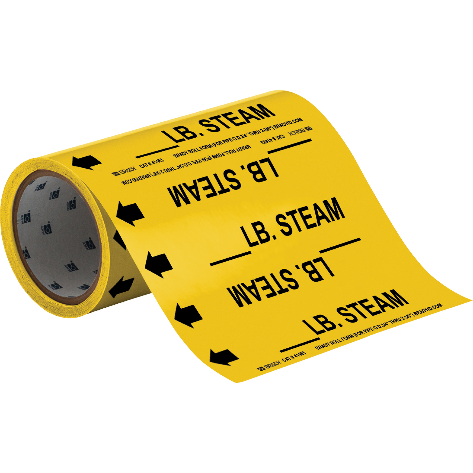 Marqueurs de tuyau à profil rond avec espace vierge «LB. Steam», Autocollant, Taillable h x 8" la, Noir sur jaune