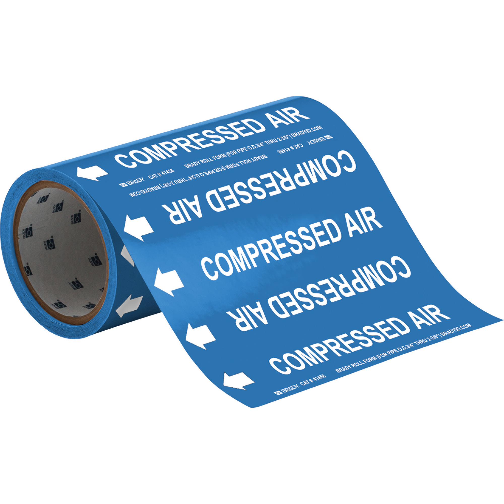 Marqueurs de tuyau à profil rond «Compressed Air», Autocollant, Taillable h x 8" la, Blanc/bleu