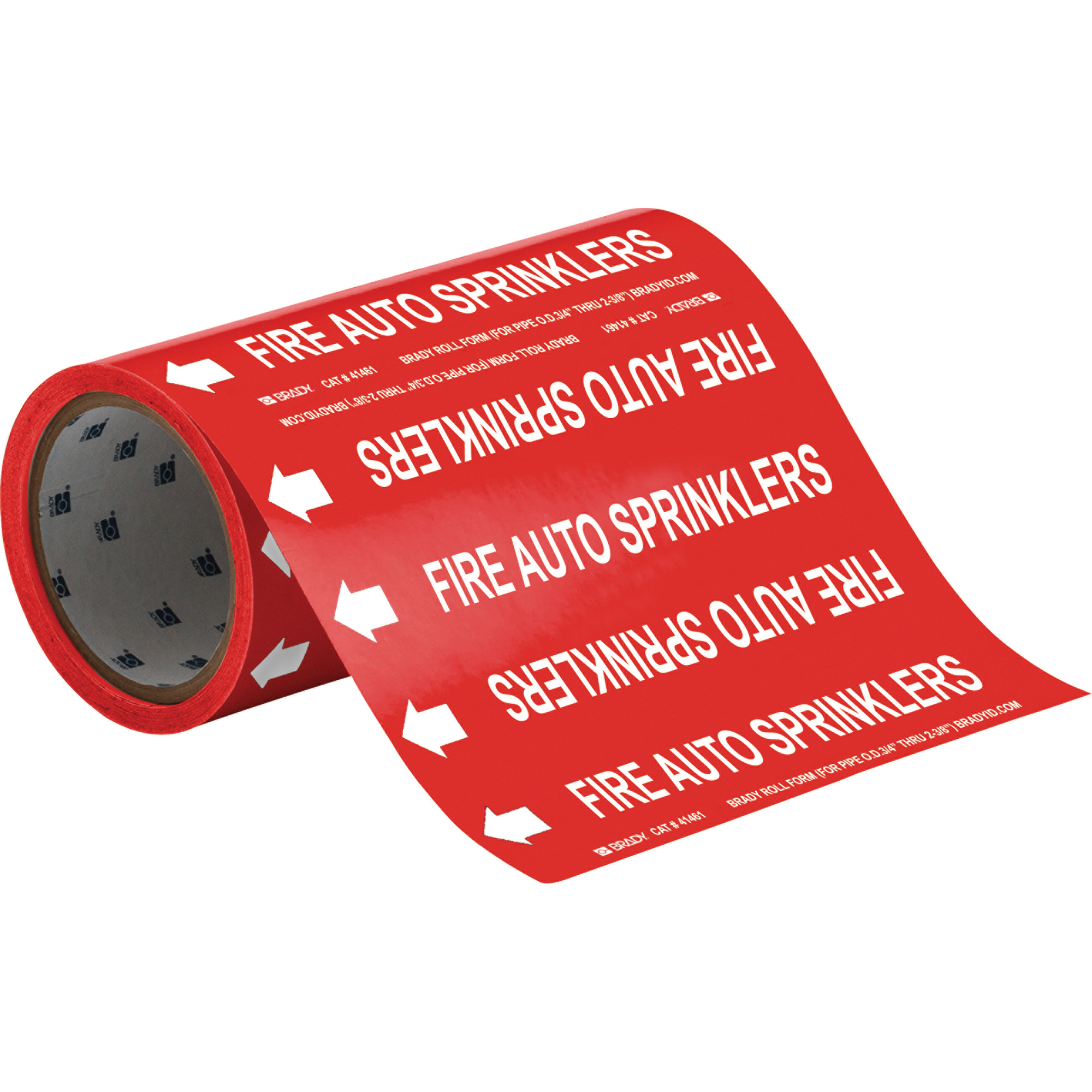 Marqueurs de tuyau à profil rond «Fire Auto Sprinklers», Autocollant, Taillable h x 8" la, Blanc/rouge