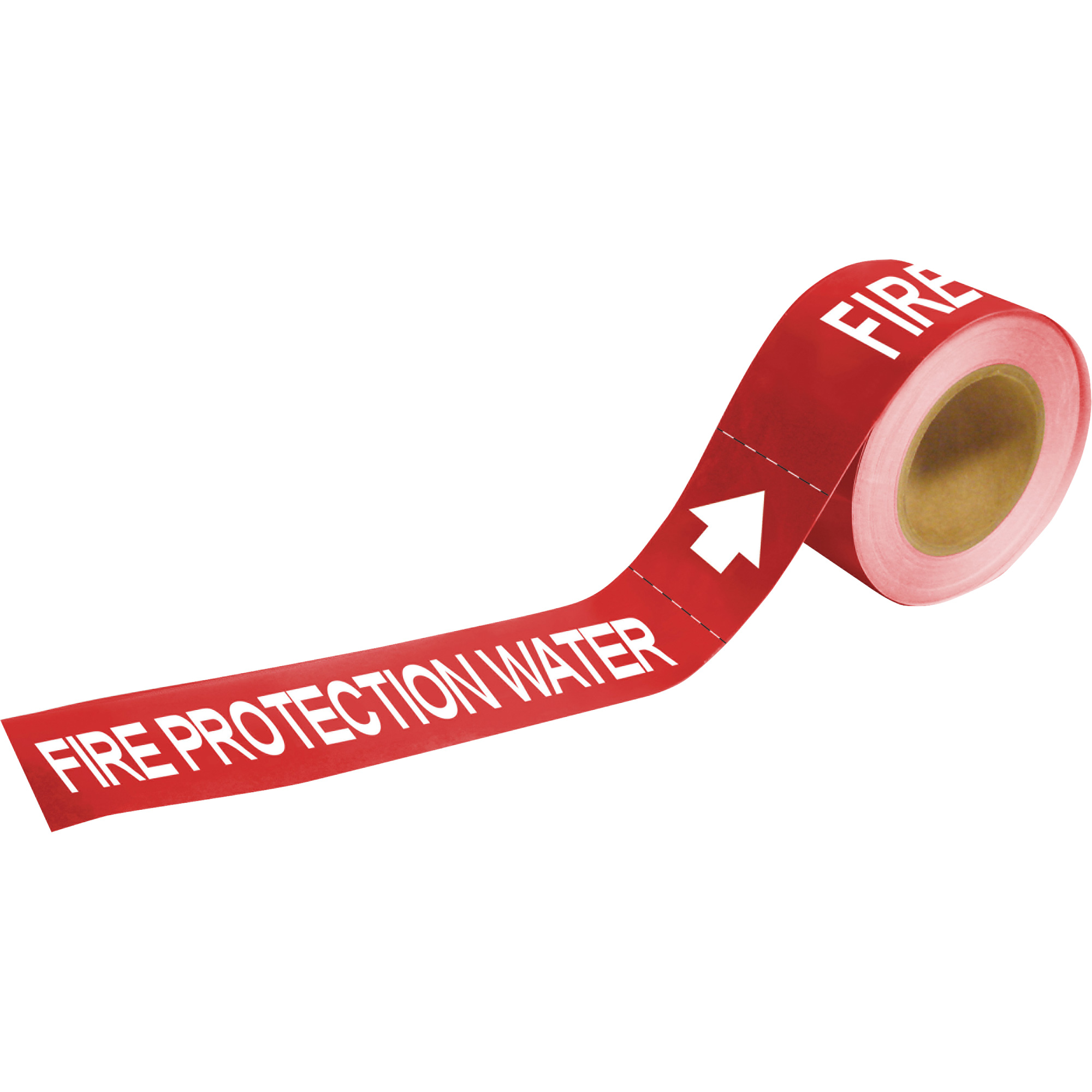 Marqueurs de tuyau à profil rond «Fire Protection Water», Autocollant, 1" h x 8" la, Blanc/rouge