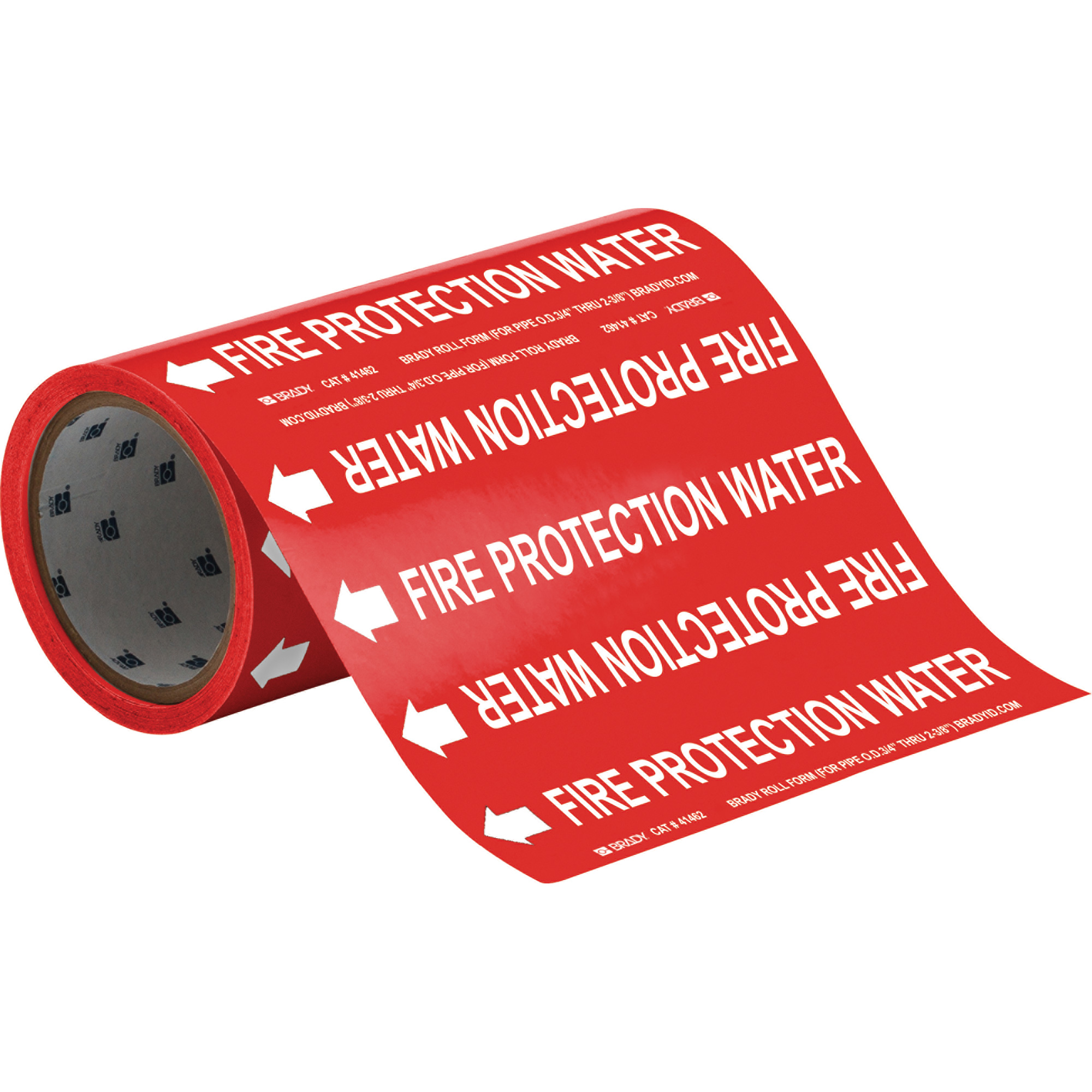 Marqueurs de tuyau à profil rond «Fire Protection Water», Autocollant, Taillable h x 8" la, Blanc/rouge