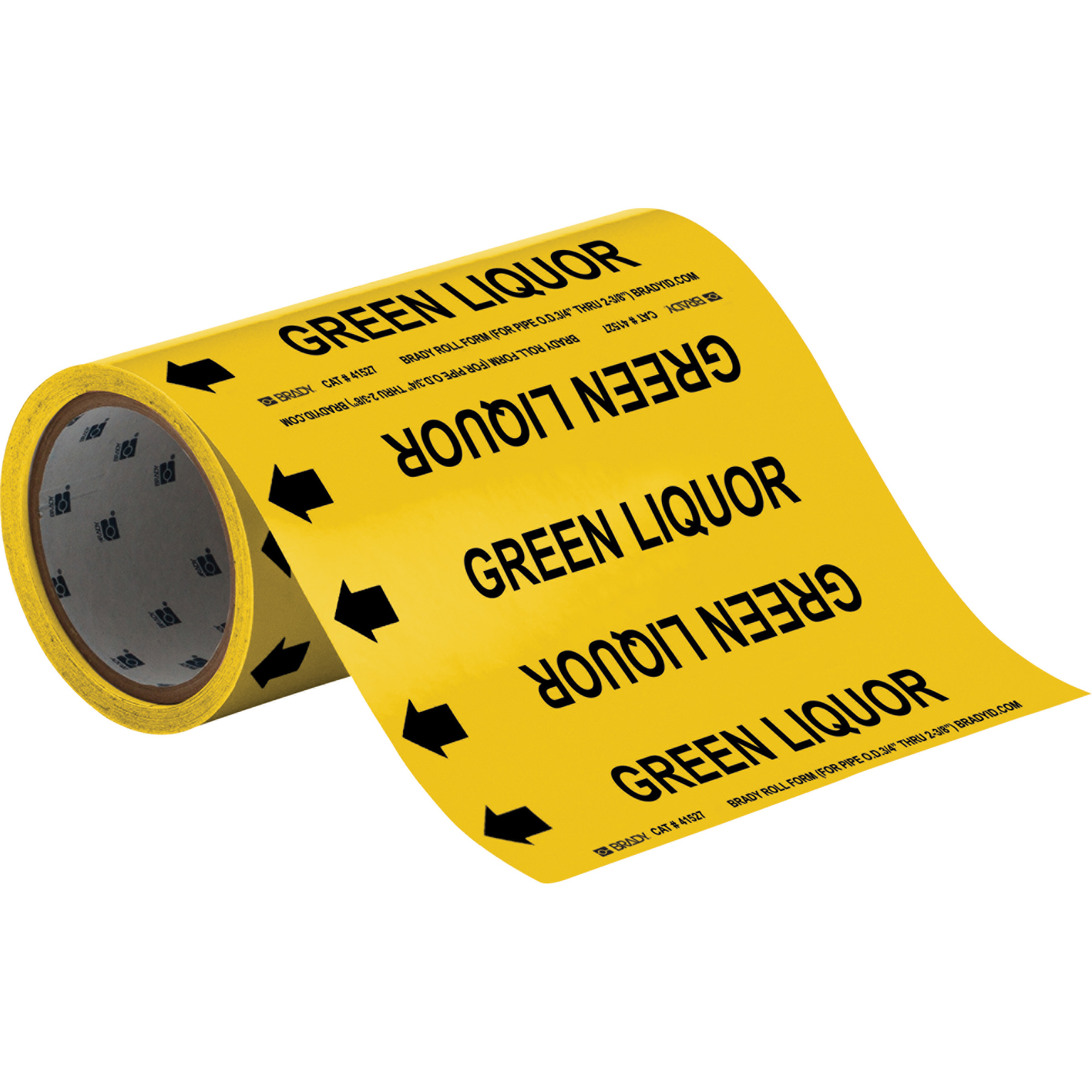 Marqueurs de tuyau à profil rond «Green Liquor», Autocollant, Taillable h x 8" la, Noir sur jaune