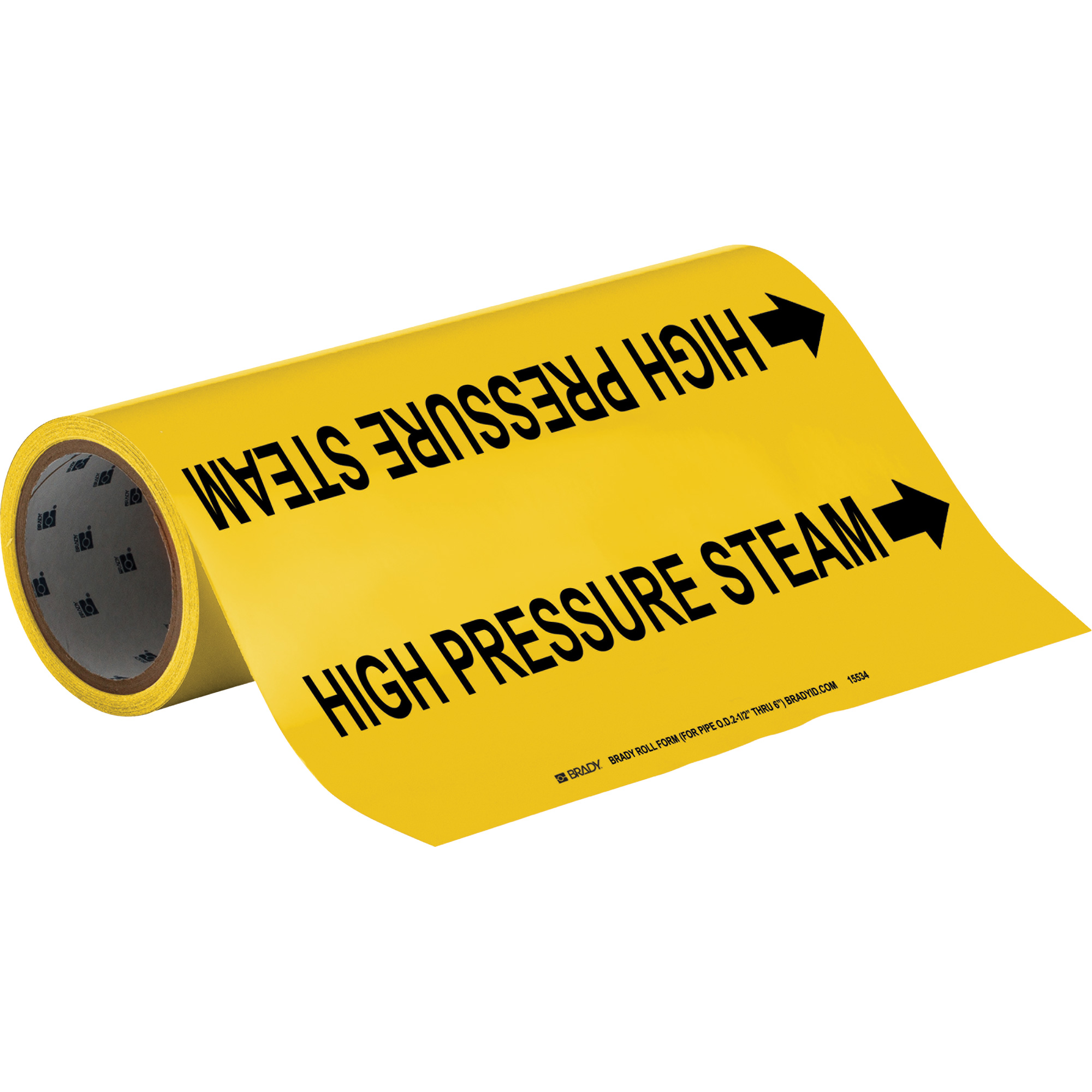 Marqueurs de tuyau à profil rond «High Pressure Steam», Autocollant, Taillable h x 12" la, Noir sur jaune