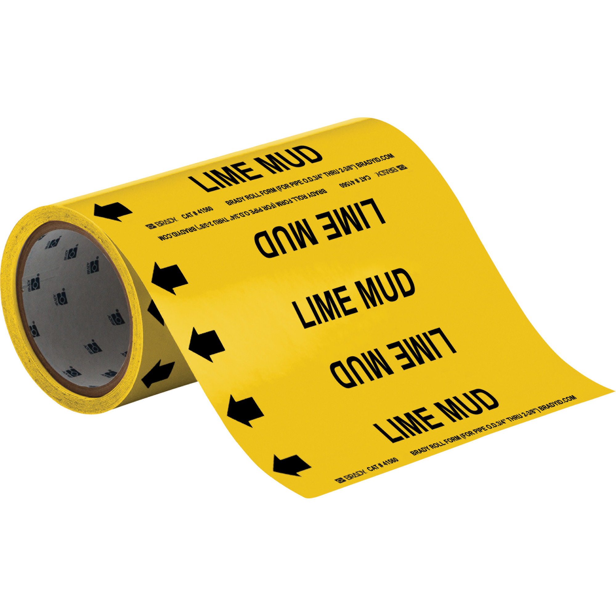 Marqueurs de tuyau à profil rond «Lime Mud», Autocollant, Taillable h x 8" la, Noir sur jaune