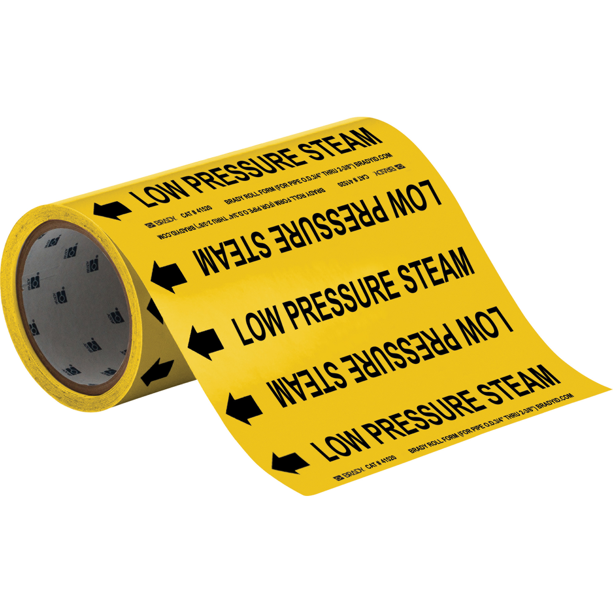 Marqueurs de tuyau à profil rond «Low Pressure Steam», Autocollant, Taillable h x 8" la, Noir sur jaune
