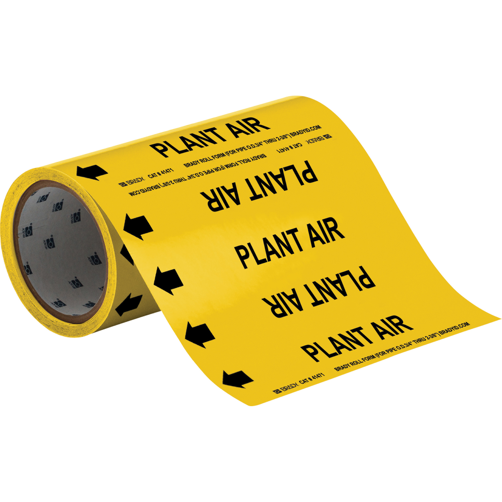 Marqueurs de tuyau à profil rond «Plant Air», Autocollant, Taillable h x 8" la, Noir sur jaune