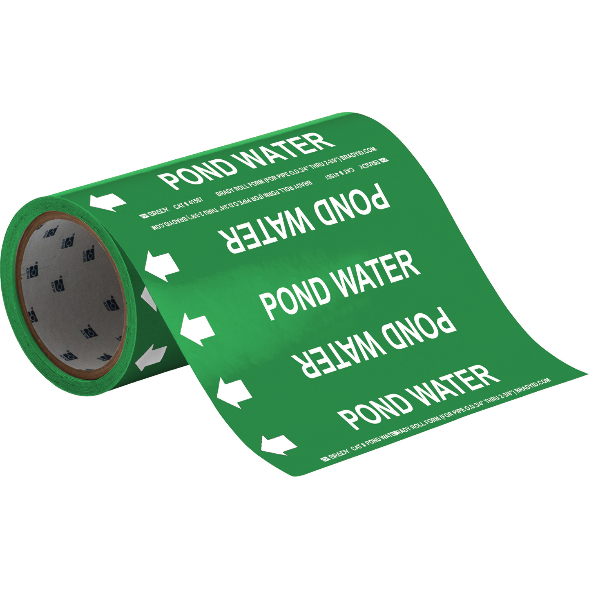 Marqueurs de tuyau à profil rond «Pond Water», Autocollant, Taillable h x 8" la, Blanc/vert