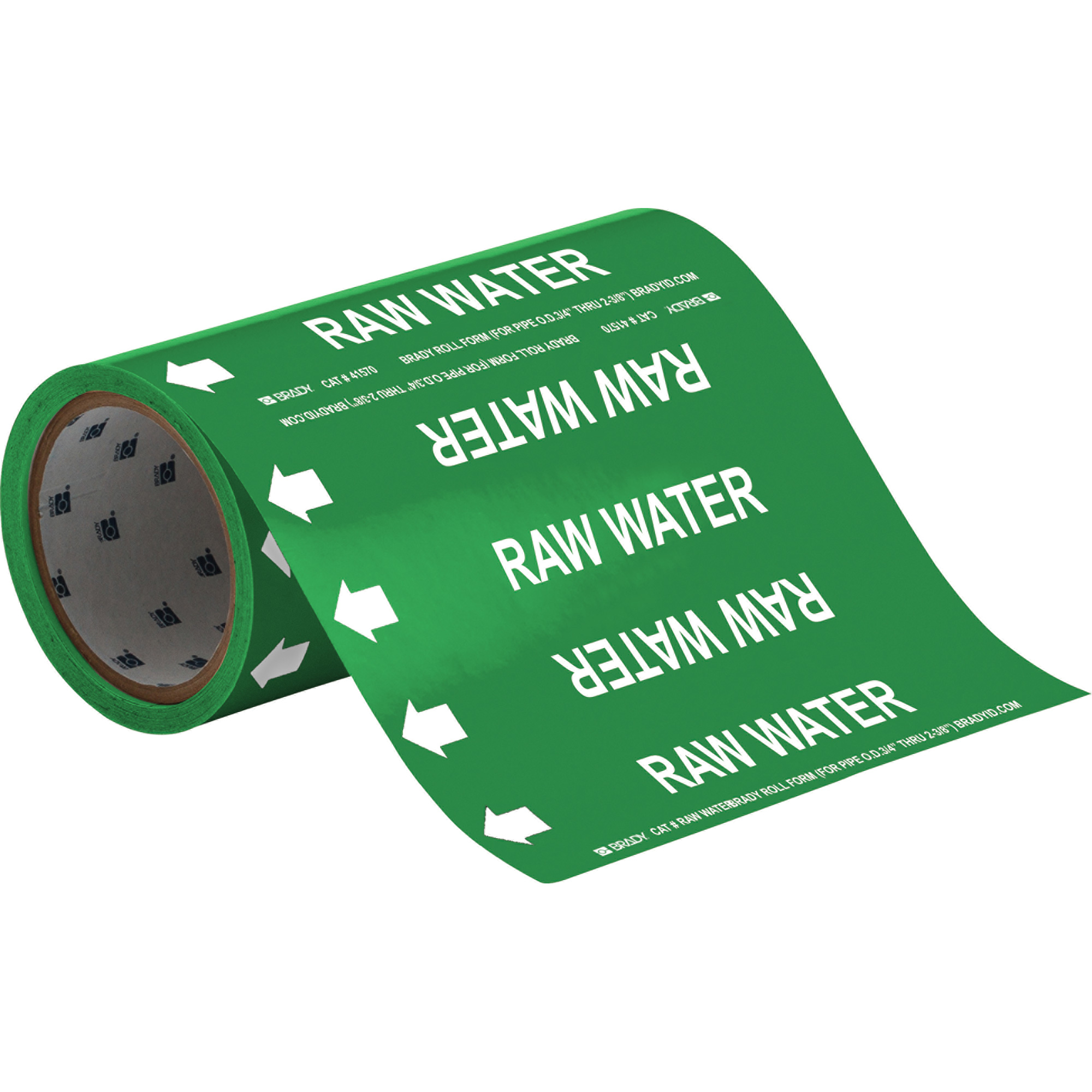 Marqueurs de tuyau à profil rond «Raw Water», Autocollant, Taillable h x 8" la, Blanc/vert