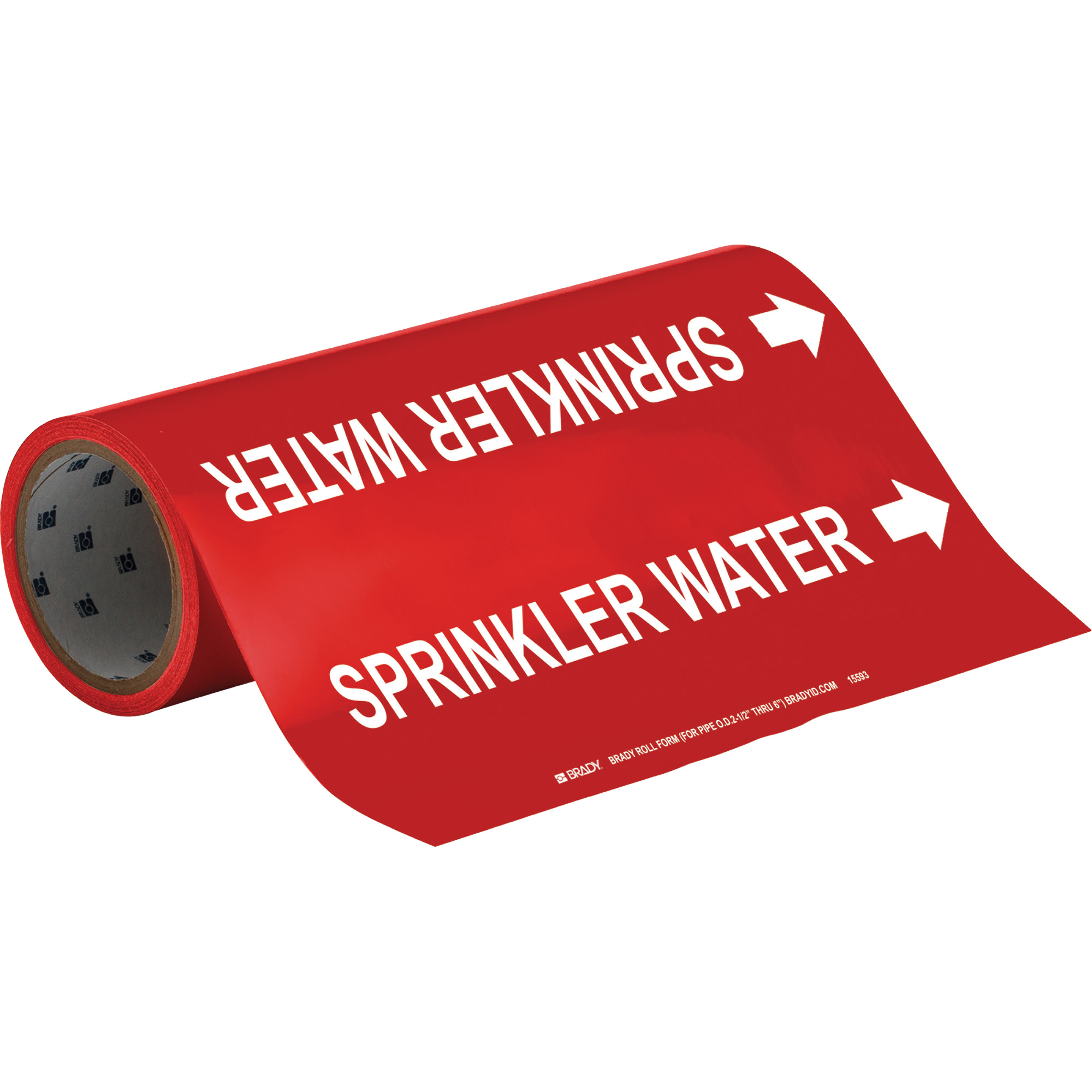 Marqueurs de tuyau à profil rond «Sprinkler Water», Autocollant, Taillable h x 12" la, Blanc/rouge