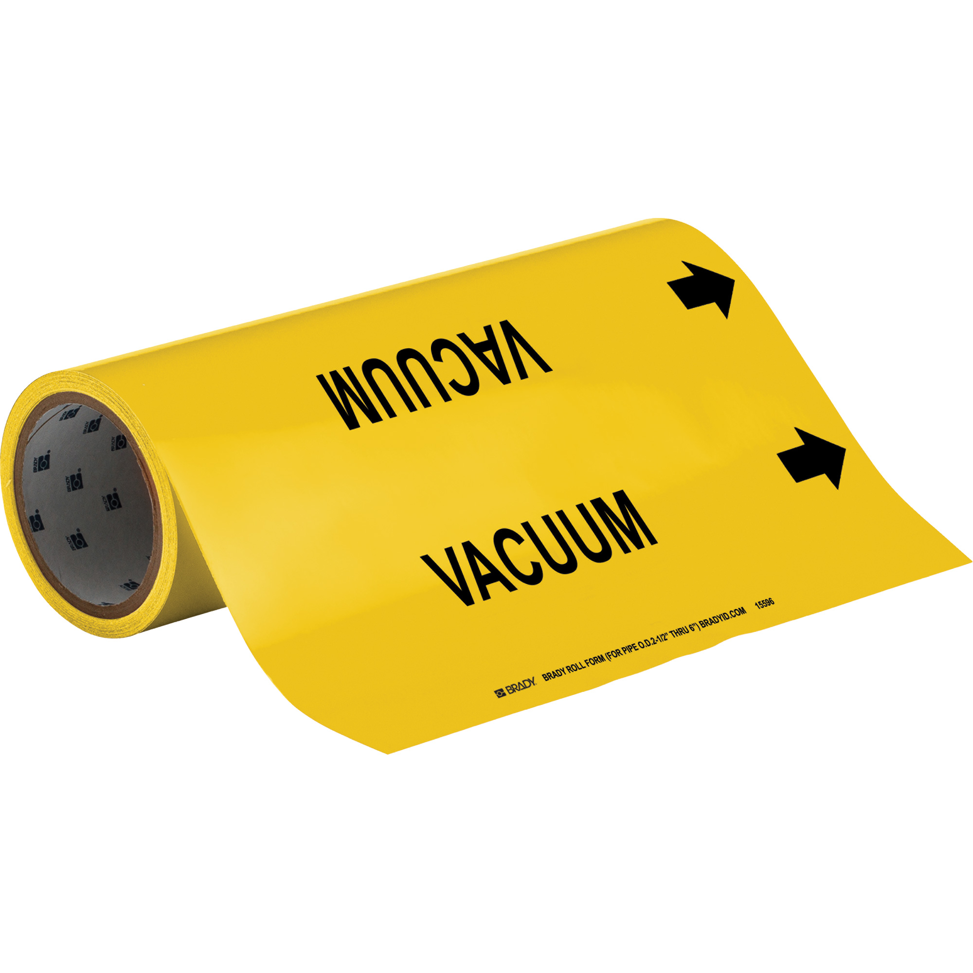 Marqueurs de tuyau à profil rond «Vacuum», Autocollant, Taillable h x 12" la, Noir sur jaune