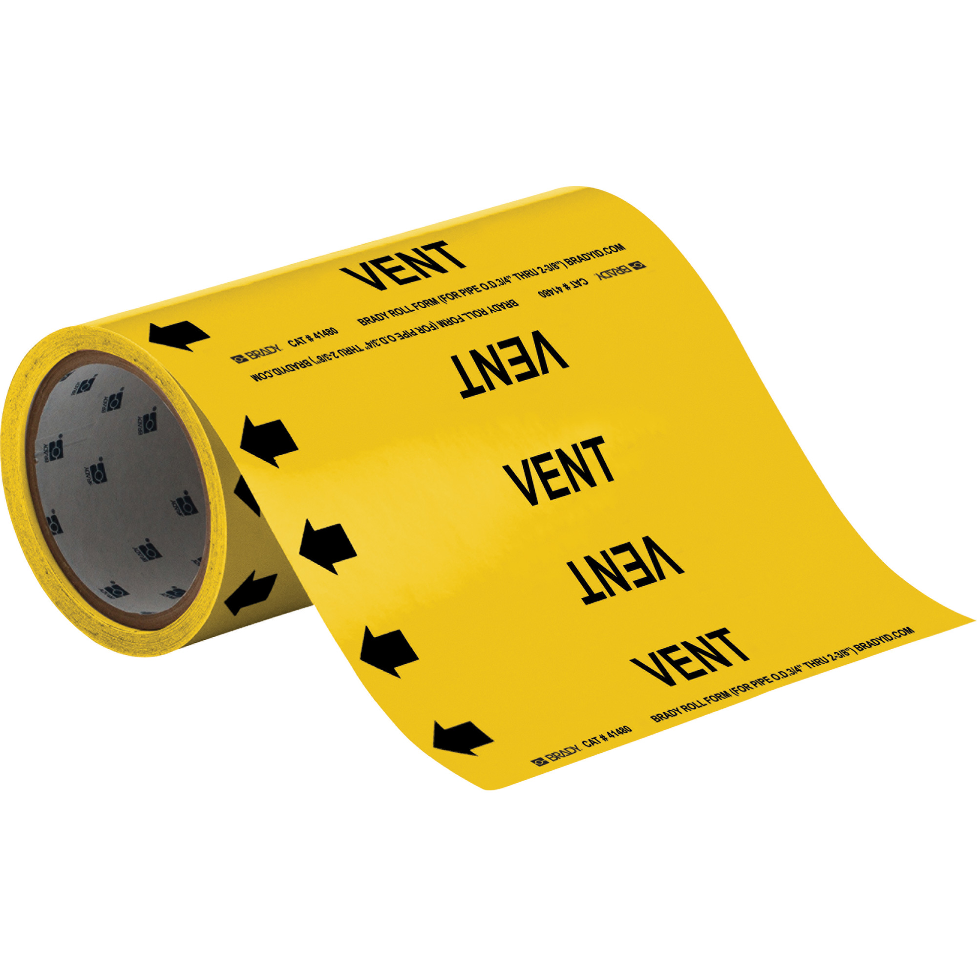 Marqueurs de tuyau à profil rond «Vent», Autocollant, Taillable h x 8" la, Noir sur jaune